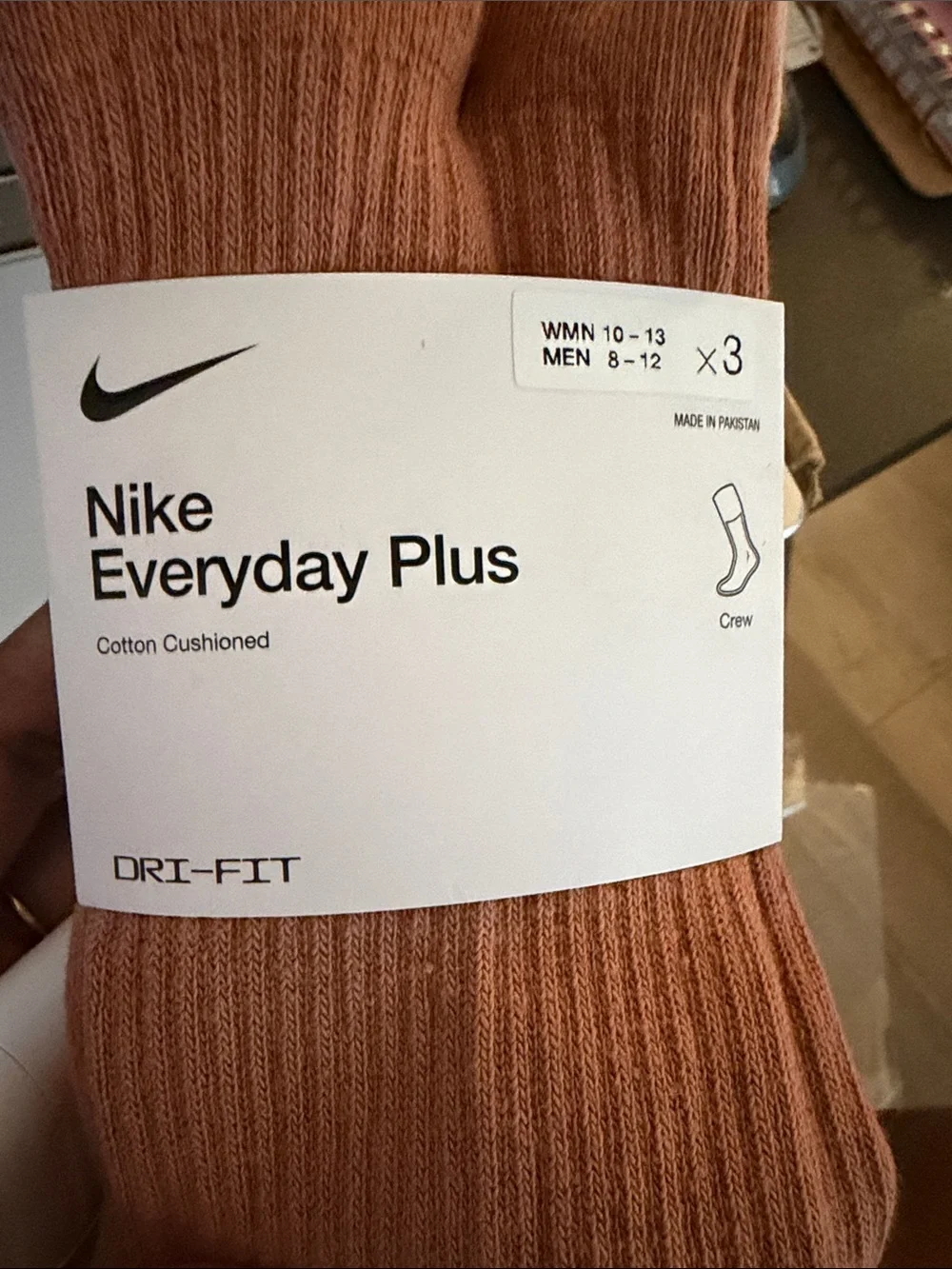 Nike Women / Men's Rust/Brown/ cream Socks with Black Swoosh - 3 pack
